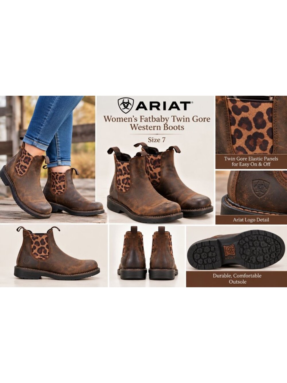 Ariat Women's Fatbaby Twin Gore Western Boot Size 7 Western Rodeo Everyday Wear